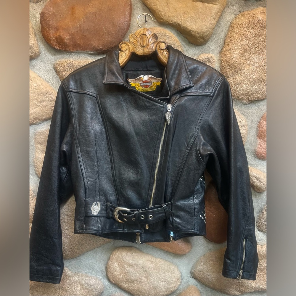 BEAUTIFUL! Harley Davidson CROP Biker LEATHER Jacket M
